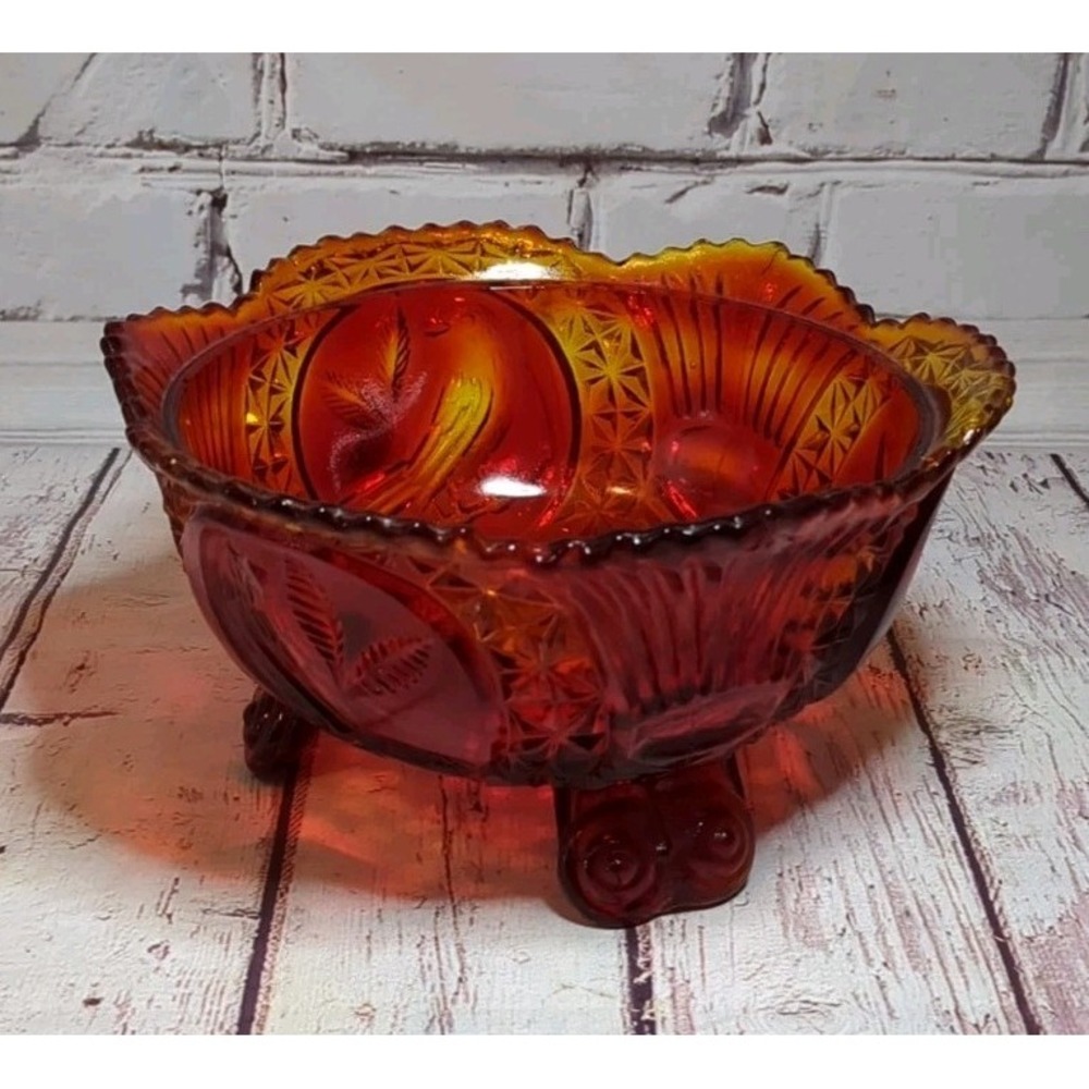 Rare Vintage Hofbauer Byrdes Ruby Red Glass 3 Footed Birds Candy Dish No‎ Lid